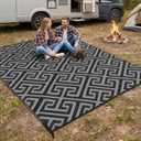 Outdoor Rug Waterproof for Patio Decor, 9x12 ft Reversible Plastic Straw Rug Carpet, Camping Mat for Outdoor, RV, Backyard, Deck, Balcony, Picnic, Beach, Black Grey 2