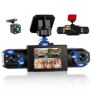 Dash Cam Front and Rear, 1080P Dash Camera for Cars, 4 Channel Car Camera Front Rear and Inside with Loop Recording, Night Vision, HDR, 24Hr Parking Monitor, G-Sensor