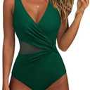 SUUKSESS Women Sexy Mesh Tummy Control One Piece Swimsuit Push Up Bathing Suit Size S