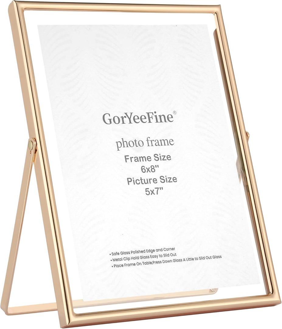 Gold 6x8" Floating Photo Frame for(4x6'&5x7'),Adjustable Tabletop/Shelf Picture Frames,4x6'' Premium Gift Floating Frame for Wedding,Thanksgiving,Christmas,Birthday,Home or Office Decor