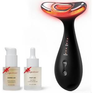 3-in-1 for Aurora Red Light for Face & Neck Beauty Massager, with Suction, Vibration, Heat, 3 Light Therapies for Skin Glow, Face Lift, Neck Firm, Black