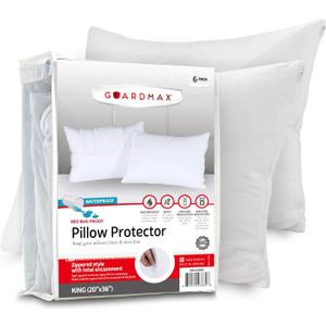 Guardmax Jersey Knitted Pillow Protector with Zipper King Size - 6 Pack - 100% Waterproof, Bed Bug Proof, Dust Mite Proof, & Hypoallergenic Pillow Covers - Premium Zippered Pillow Cases. (20 X 36) (King (20" x 36"))