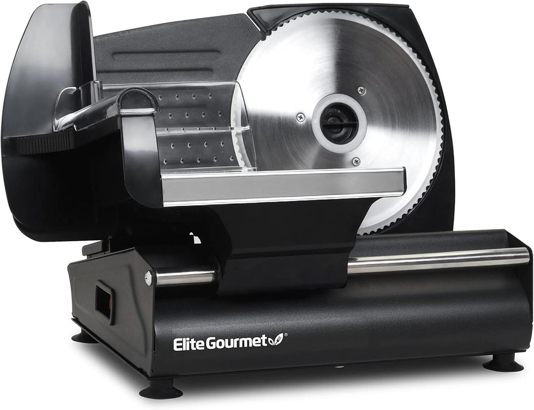Elite Gourmet EMT-625B Ultimate Precision Electric Deli Food Meat Slicer Removable Stainless Steel Blade, Adjustable Thickness, Ideal for Cold Cuts, Hard Cheese, Vegetables & Bread, 7.5, Black