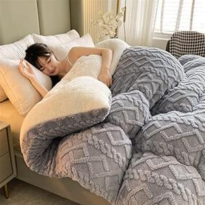 Thickened Super Soft Insulation Hibiscus Winter Quilt, Cashmere and Double Fabrics, Breathable Warmth Fluffy Plush Sided Velvet Blanket (Grey,200 * 230cm/78.74 90.55in (4KG))