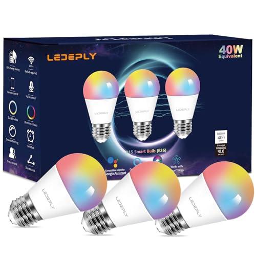 LEDEPLY A15 LED Smart Bulb, Compatible with Alexa, Google Home, E26, 5W=40W, Color Changing, Dimmable WiFi Light Bulbs, 2.4GHZ WiFi Only, No Hub Required, 3 Pack