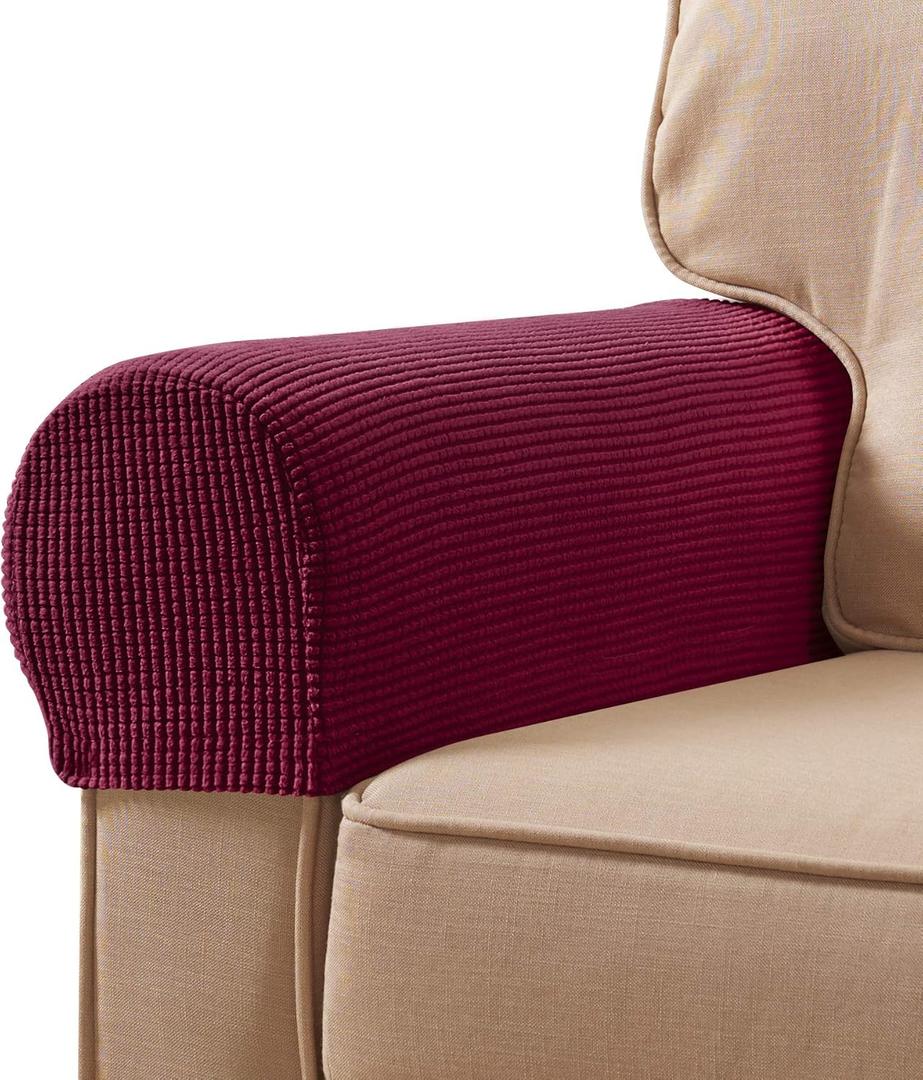 SUBRTEX Stretch Armrest Covers Spandex Arm Covers for Chairs Couch Sofa Armchair Slipcovers for Recliner Sofa with Twist Pins 2pcs (Wine)