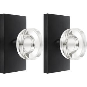 Glass Dummy Door Knob Interior Crystal Dummy Door Handles for Bifold Closet Matte Black, 2 Pack