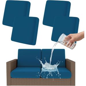 Smiry Waterproof Patio Cushion Covers, Stretch Outdoor Couch Slipcovers Replacement Washable Furniture Protector Sofa Chair Seat Cover for Dogs and Pets (4 Pcs, Peacock Blue) 27"D x 27"W x 7"H