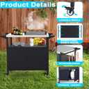 COZEER Outdoor Grill Table with Storage, Weatherproof Grill Cart | Portable, Outdoor Storage Box, Kitchen Island, Stainless Steel Table with Utensil Hooks & Rolling Lockable Caster Wheels
