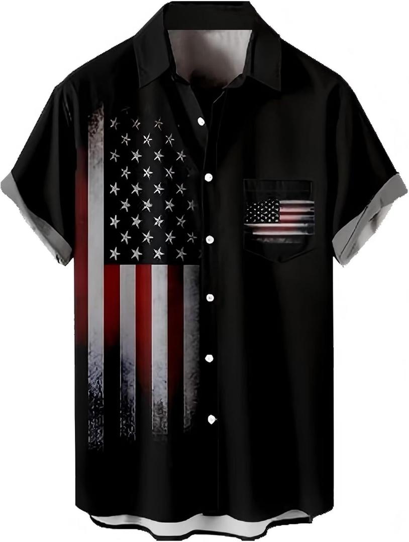 Bowling Shirts for Men Print Short Sleeve Regular Fit Hawaiian Casual Button Down Beach Shirts (Black, XXL)