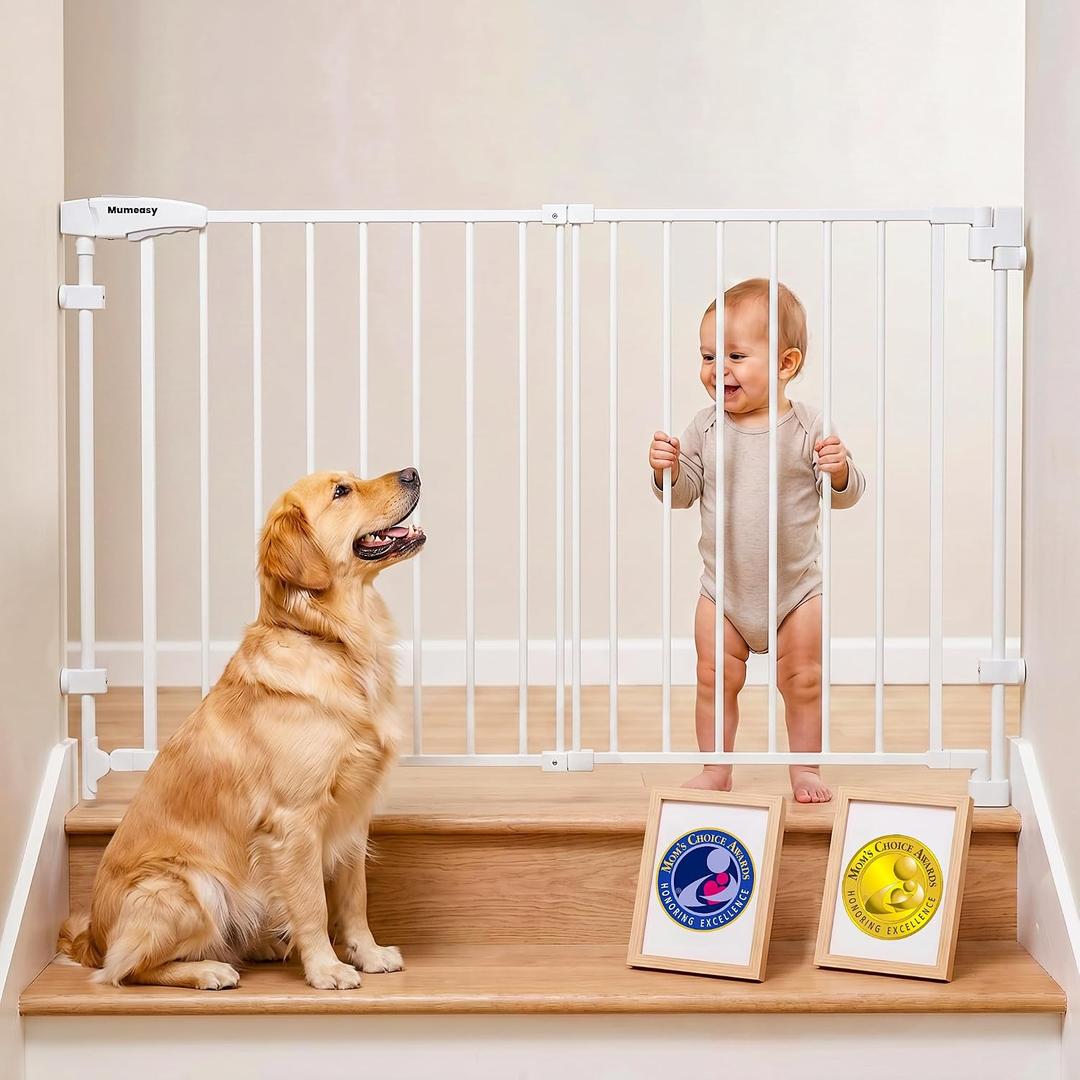 Mumeasy 30" Tall Baby Gate for Stairs & Doorways, No Bottom Bar Dog Gate
