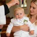 SANMIO Baby Boy Clothes Suits Infant Gentleman Outfit Collared Dress Shirt+Vest+Tie+Corsage+Pants 5Pcs Baby Suit Sets (White, S)