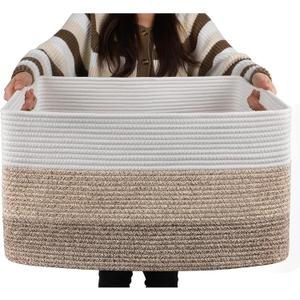OIAHOMY Large Blanket Basket, 22x17x12 Rectangle Woven Baskets, Nursery Blanket Storage Living Room, Toy Storage With Handle, Large Baskets for Organizing-Gradient Yellow