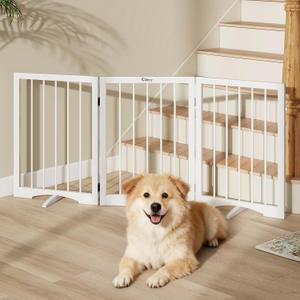 Free Standing Dog Gate Indoor, Foldable Dog Gate for Doorways Stairs Hallways, 3-Panel Freestanding Pet Gate with Support Feet for Stability, Folding Puppy Gate Easy to Move, Doggy Gate 54"x24", 3-Panel, 24"Tall