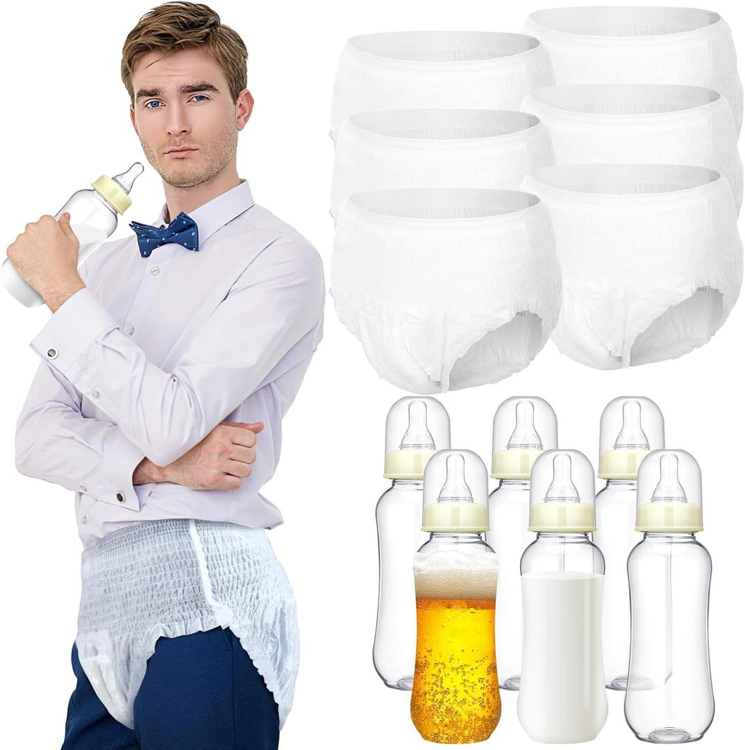 Hushee 6 Sets Funny Plastic Bottle Chug Baby Shower Games Juegos Para Plastic Baby Bottles Disposable Diapers Gender Reveal Race Gifts Diaper Feed Me Game Decoration for Boys Girls (Transparent White)