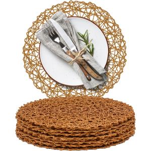 AHHFSMEI Paper Braided Round Placemats Set of 12 Natural Non-Slip Heat Resistant Table Mats for Dining Tables Woven Indoor & Outdoor Place mats(Brown, 12)