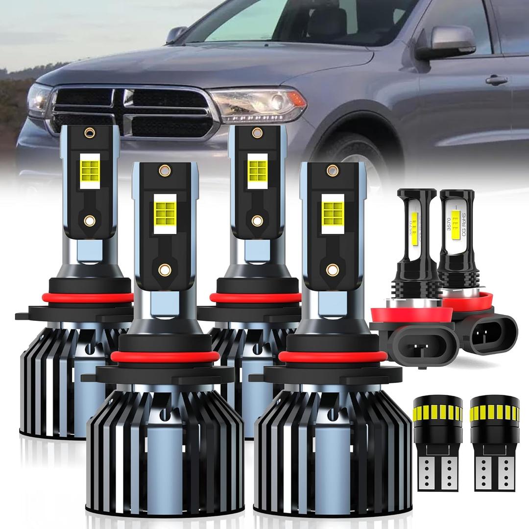 For 2014-2020 Dodge Durango light Bulbs, 9005 High Beam 9005 Low Beam H11 Fog Light License Plate Lights Combo, 8PCS