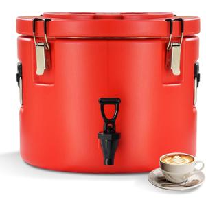 20L/5Gal Insulated Beverage Dispenser, Ice & Hot Drink Dispenser with Spout Spigot and Portable Handles,Thermal Hot and Cold Drink Server Dispenser for Restaurant Drink Shop, Red