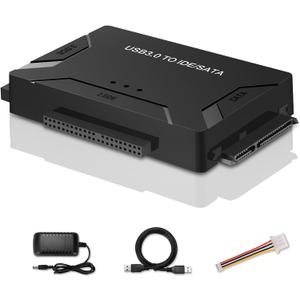 USB 3.0 to SATA IDE Adapter, Hard Drive Reader External Ultra Recovery Converter Compatible with 2.5" 3.5" HDD, SSD,5.25-inch DVD/CD-ROM Optical Drive Data Transfer with Power Supply (Black)
