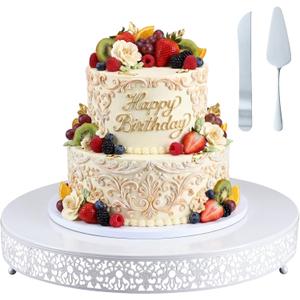 Wenqik 18 Inch White Cake Stand Set Metal Round Cupcake Dessert Stand with Cake Cutting, Spatula Wedding Cupcake Pastry Display Candy Holder Display for Wedding Party Birthday Baby Shower(Classic)
