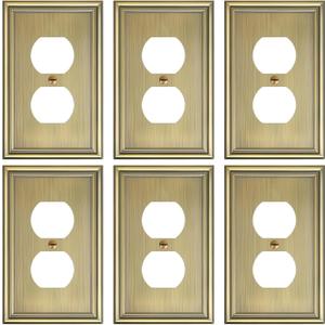 6-Pack Single Duplex Outlet Cover Plate, Decorative Antique Brass Switch Plates and Outlet Covers, Metal Wall Plates for Electrical Outlets, 1 Gang Receptacle Cover, Corrosion Resistant