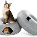 Cattasaurus Peekaboo Cat Cave, Extra Spacious for Multiple & Large Cats 12+ lbs, Scratch Detachable Cat Beds for Indoor Cats, Washable Tunnel Bed, Comfy Cat Donut Tunnel (Light Gray+Light Gray, Jumbo)