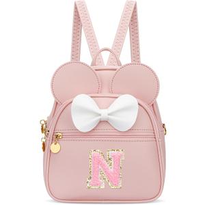 KKXIU Girls Initial Bowknot Cute Mini Backpack for Toddler, Travel Small Girl Backpacks, Personalized Trendy Stuff Gift for Little Girls and Kids(N, Pink)