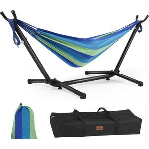 Goutime Kids Hammock with Stand,Childs Hammocks Frame Holder Base with Portable Carrying Bag for Indoor,Outdoor,Patio,Yard,Beach (Blue Stripe)