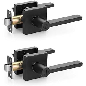 EHOMEWARE 2 Pcs Matte Black Door Handles for Bedroom Bathroom, Door Knobs Interior in Black Finish, Privacy Door Knobs Heavy Duty Contructions, Keyless Interior Door Knobs, Modern Door Levers