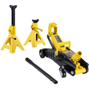 VEVOR Low Profile Floor Jack 2 Ton (4400 lbs), Heavy Duty Iron Hydraulic Racing Floor Jack, Hydraulic Car Jack with Jack Stands, Single Piston Quick Lift Pump, 4.6"-12.8" Height Lifting Range (Yellow)
