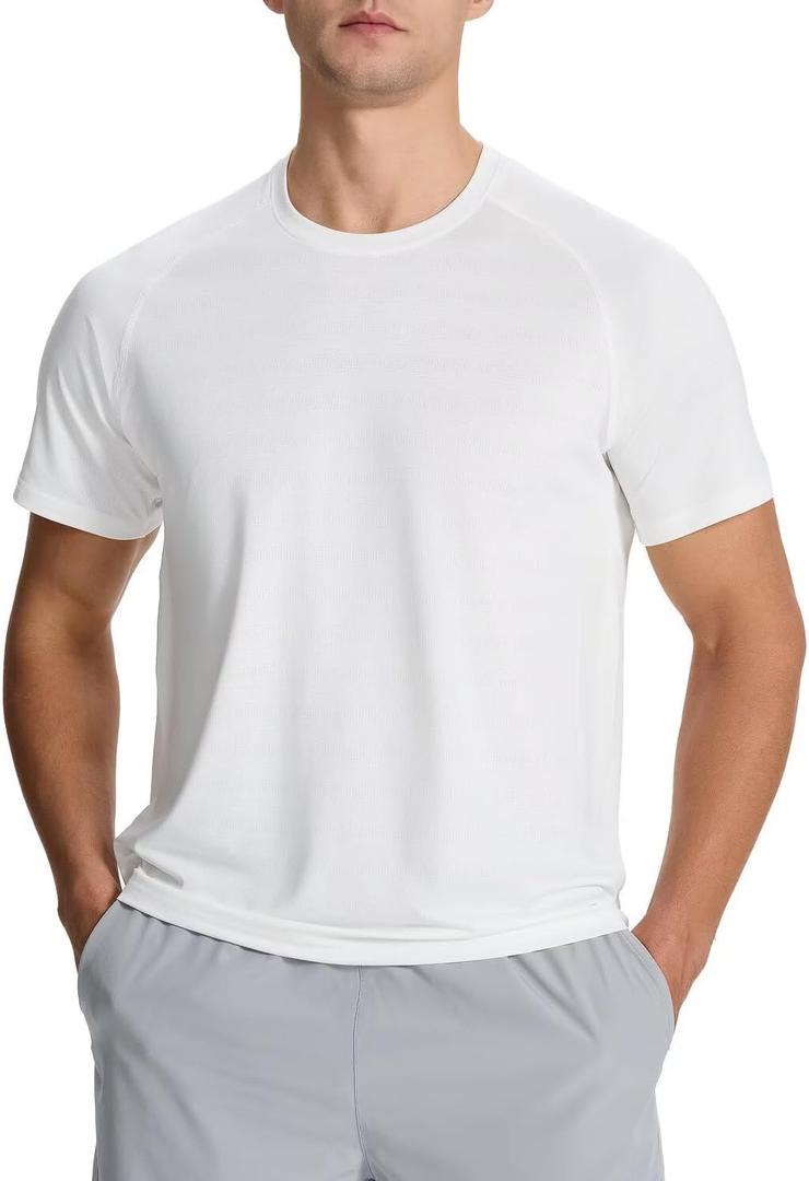 Men's Sun Protection Shirts Lightweight Athletic Quick Dry Rash Guard Cooling Tee (White, M)