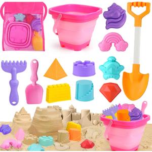 Collapsible Beach Toys for Kids Ages 4-8, Sand Toys for Toddlers Ages 3-4-8, Beach Toy Set with Collapsible Beach Buckets, Sandbox Toy for Kids