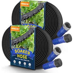 100FT Soaker Hose, Heavy Duty Double Layer Gardening Hoses, Save 80% Water, Flexible Leakproof, Drip Irrigation Tubing for Garden Beds and Lawns (50 FT x 2Pack)