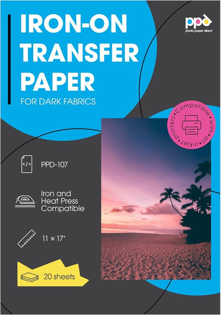 PPD Inkjet PREMIUM Iron-On Dark T Shirt Transfers Paper 11x17" Pack of 20 Sheets (PPD107-20) (20 Sheets (11 x 17))