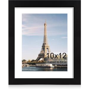 iRahmen 10x12 Picture Frame with HD Tempered Glass, Display Pictures 8x10 with Mat or 10 x 12 Without Mat, Wood Photo Frames for Tabletop and Wall Mount (Black, 1 Pack)