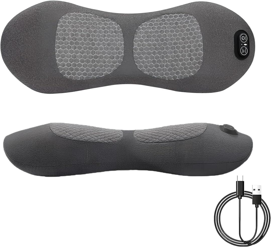 Smooth Triple Fusion Back Massager, with Heat, Vibration & Lumbar Traction Deep Tissue Lumbar Pillow for Lower Back Pain Relief, Relaxation for Home, Office Corded Electric (Dark Gray）