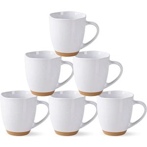 AmorArc 12oz Ceramic Coffee Mugs set of 6, Stylish Coffee Mugs with Rustic Terracotta Underside for Man, Woman, Dad, Mom, Suitable for Latte/Cappuccino/Milk/Cocoa. Dishwasher&Microwave Safe, White
