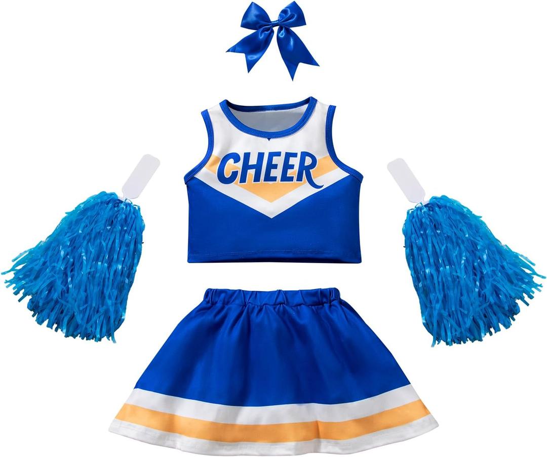 Kids Girls Cheerleader Costumes Halloween Dress Up Role Play Birthday Paty (7-8 Years, Blue)
