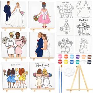 Tosstuki 6 Pack 8x10 Inches Wedding Theme Pre Drawn Canvas to Paint for Adults, Pre Sketched Canvas Paint Wedding Party Favors DIY Art Supplies