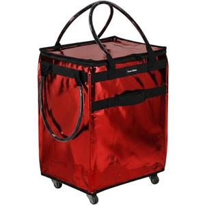 Reusable Grocery Bag On Wheels Large Capacity Shopping Trolley Foldable Rolling Tote Bag with Heavy Duty Handle for Travel (Red, Large)