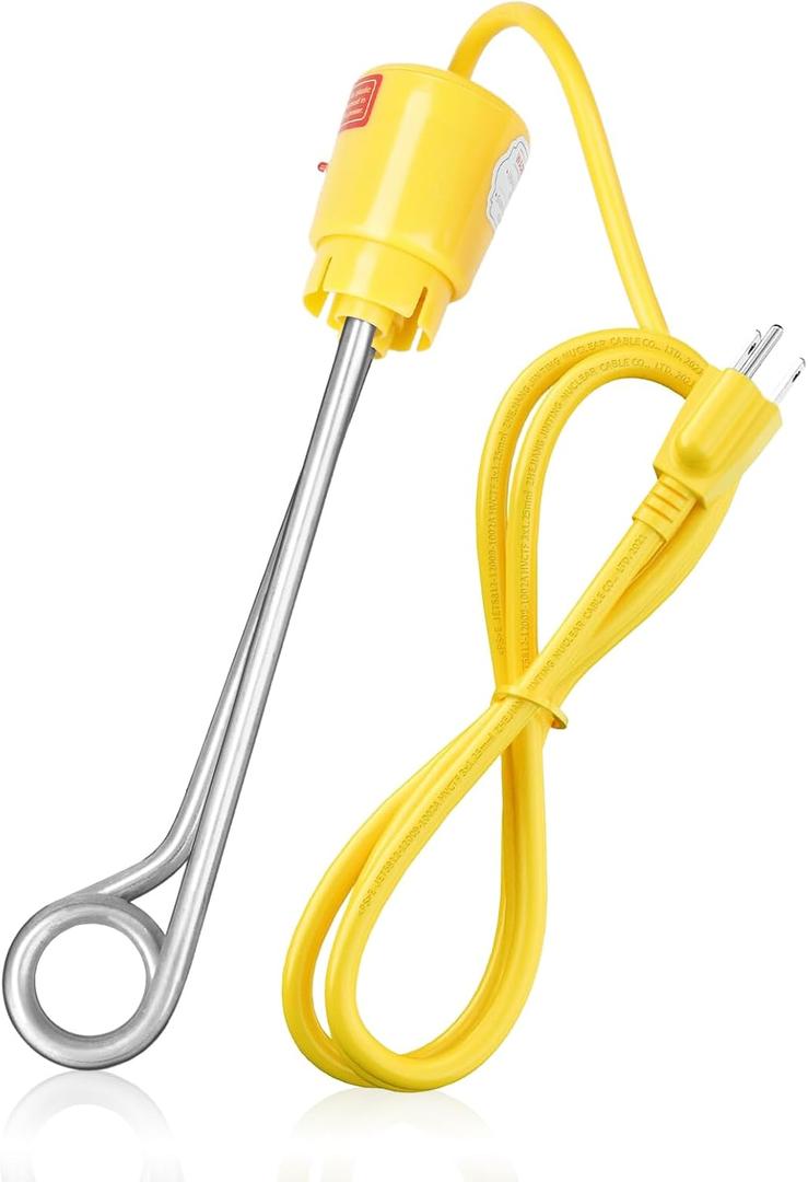 1000W Immersion Water Heater, Portable Bucket Heater with 304 Stainless Steel, for Teapot Water, Glass Pot, Cup, Heats 5 Gallons Bucket, Bathtub and Inflatable Swimming Pool of Water in Minutes