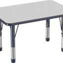 FDP Rectangle Activity School and Classroom Kids Table (24 x 36 inch), Chunky Toddler Leg, Adjustable Height 15-24 inches - Gray Top and Navy Edge