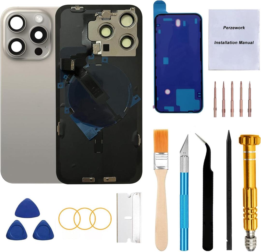 Rear Back Glass Replacement for iPhone 15 Pro Max 6.7-inches with Reparing Tool Kit and All Necessary Parts (Natural Titanium)