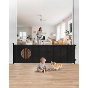 Retractable Baby Gate Extra Wide, 100" Wide Anti-Sagging Pet Gate with 8 Support Rods, 34" Tall Scratch-Resistant Extra Long Dog Gate for Large Openings, Doorways & Open Spaces, Black