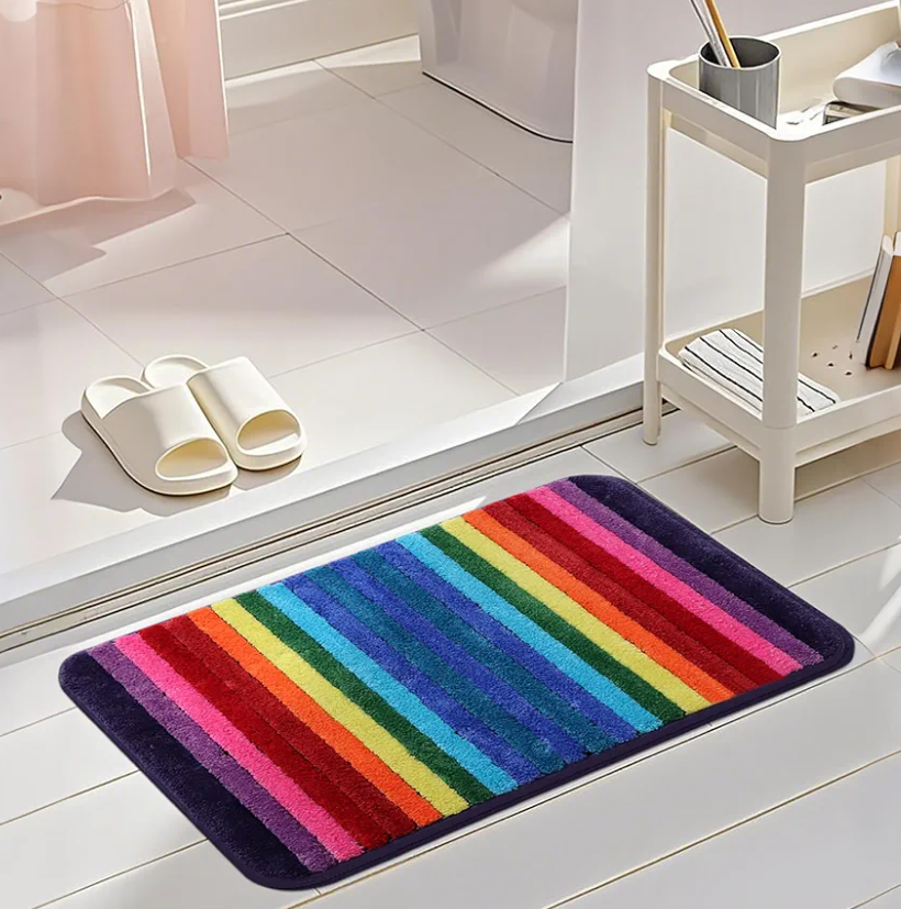 Bath Rugs for Bathroom Rainbow Bathroom Rugs Colorful Microfiber Plush Bath Mat Soft and Absorbent Bath Carpet Non-Slip Backing 20"x32"