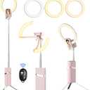10" Selfie Ring Light with 76" Tripod Stand and Phone Holder, Portable Travel LED Tripod Ring Light Ringlights with Stand Cordless for iPhone TikTok Makeup Video Recording, Pink