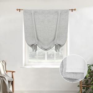 DriftAway Double Layer Linen Blackout Tie Up Curtains Thermal Insulated Fully Lined Balloon Roman Shade Bathroom Window Adjustable Rod Pocket for Small Window 25 Inch by 47 Inch Gray (Grey)