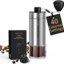 CIRCLE JOY Manual Coffee Grinder with 40 External Adjustable Settings and Ceramic Conical Burr, Portable Stainless Steel Hand Coffee Grinder for Camping, Travel and Espresso (Silver)