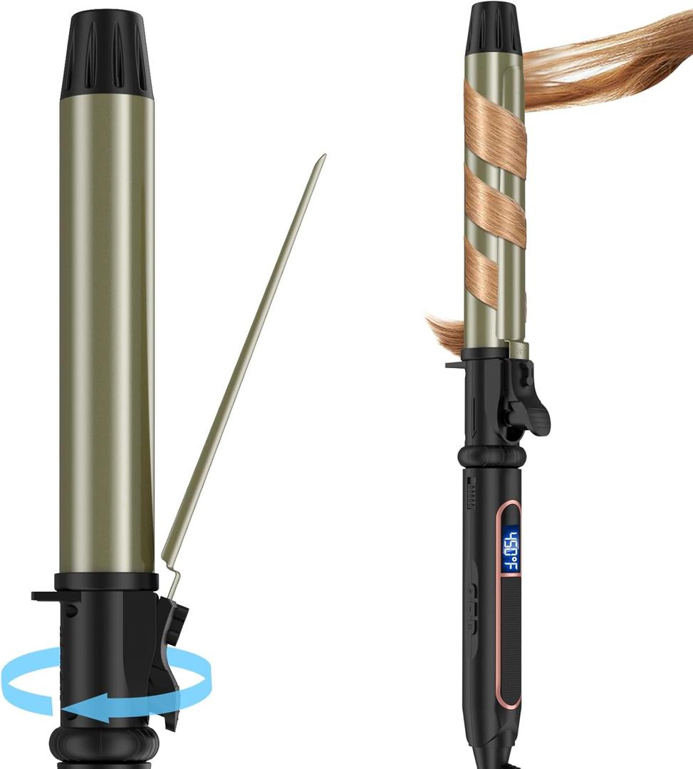 Curling Iron - Professional Manual Salon Rotating 1 Inch Hair Curler, Multi-Level Temperature Adjustment Crimper Hair Tool,Styling Tool for Long & Short Hair (Black, 1.25 inch)