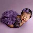 Newborn Photography Outfits Girl, Baby Girl Photoshoot Props, Lace Romper with Headband for 0-3 Months Newborn (Purple)